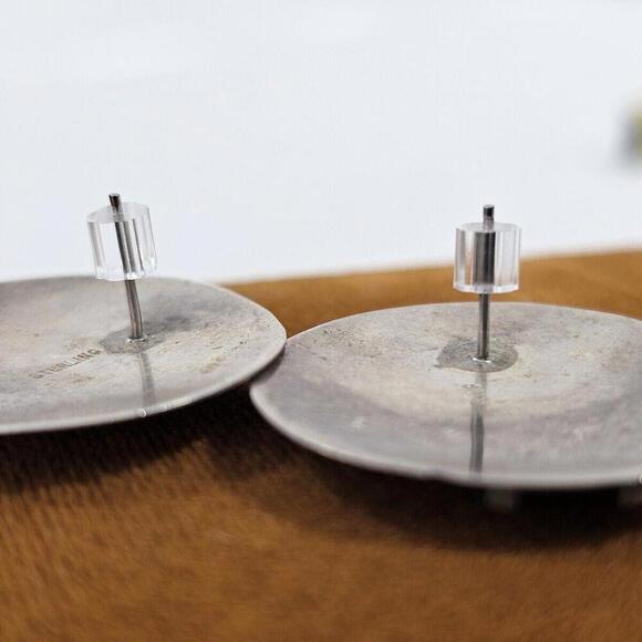 925 Sterling Silver Black Onyx Stud Earrings Statement Round Mid Century Western - Picture 8 of 8